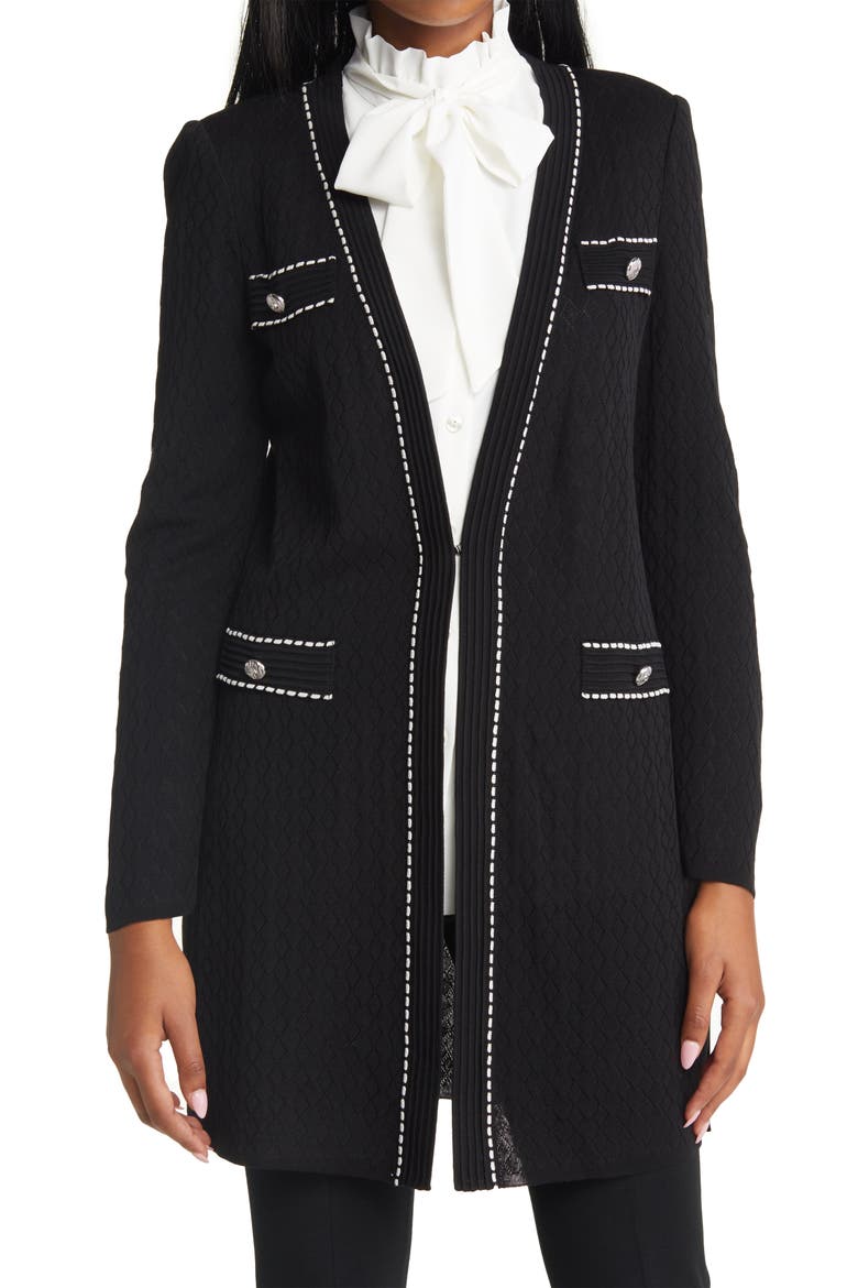 Pointelle Knit Duster Jacket, Alternate, color, BLACK/IVORY