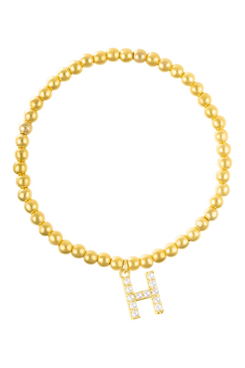 Faux Pearl Initial Charm Beaded Bracelet, Main, color, GOLD WHITE-H