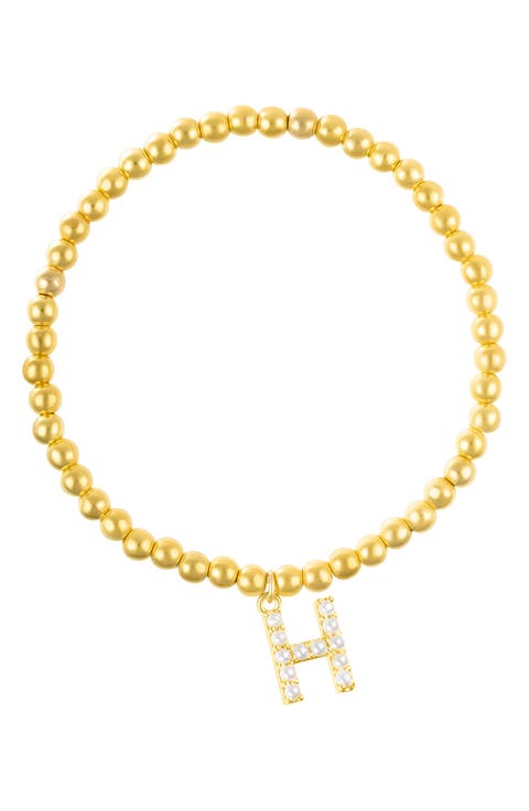 Faux Pearl Initial Charm Beaded Bracelet