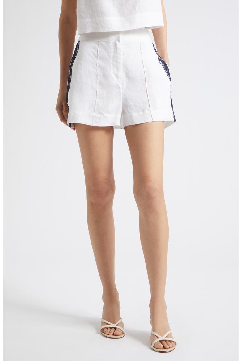 Felicity Lace Trim Linen Camisole, Main, color, IVORY/ NAVY
