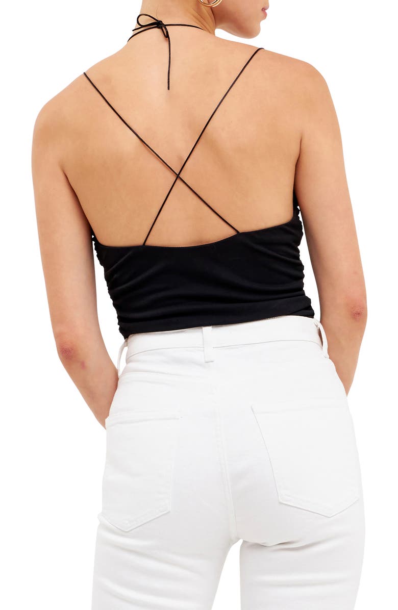 Endless Rose Ruched Keyhole Cutout Camisole, Alternate, color, Black
