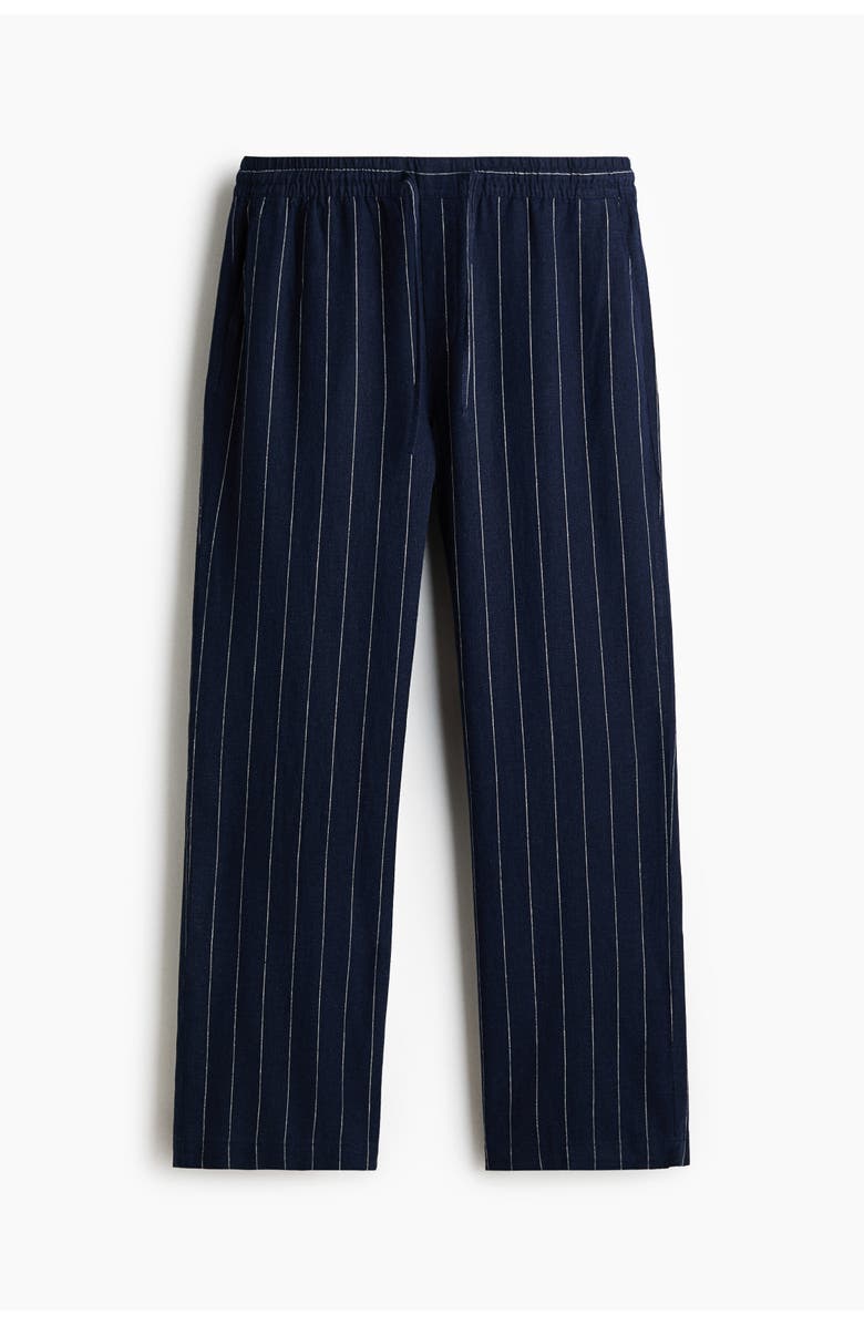 H&M Relaxed-fit linen-blend pants, Alternate, color, Navy Blue/Striped
