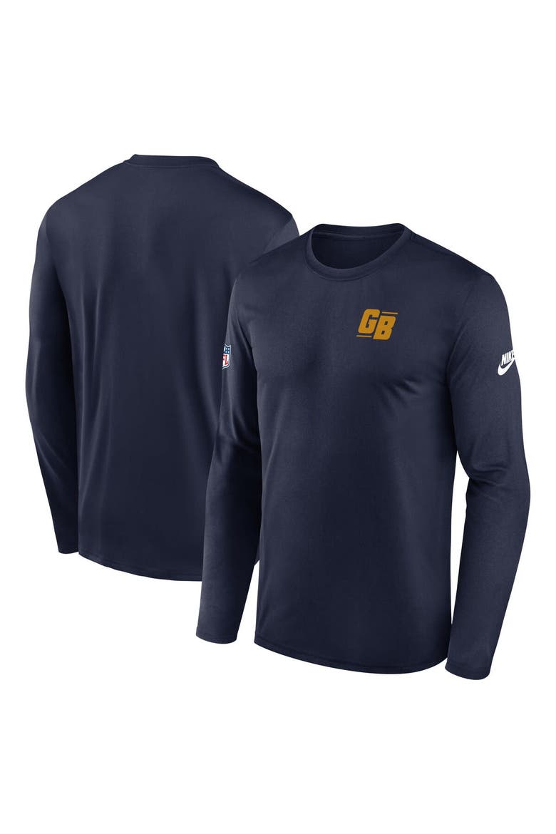 Men's Nike Navy Green Bay Packers The 1923 Classic Sideline Logo Dri-FIT Long Sleeve Legend T-Shirt, Main, color, Navy