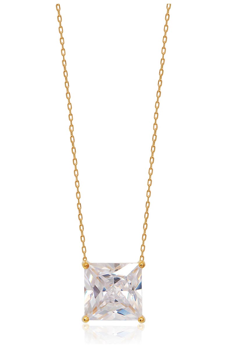 GABI RIELLE Yellow Gold Vermeil Princess-Cut CZ Solitaire Pendant Necklace, Main, color, Gold