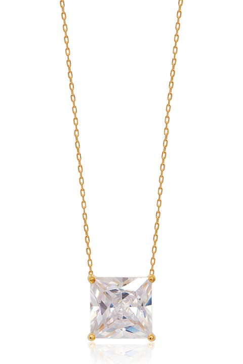 Yellow Gold Vermeil Princess-Cut CZ Solitaire Pendant Necklace