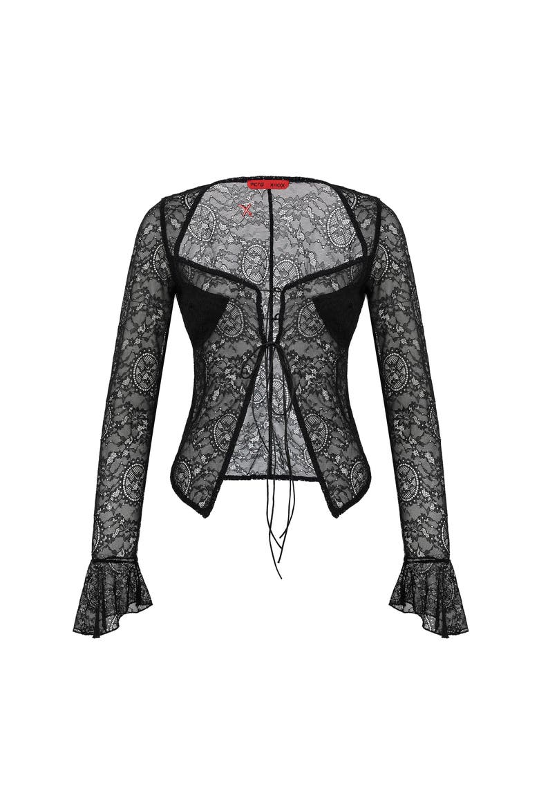 Long Sleeve Black Lace Top, Main, color, BLACK