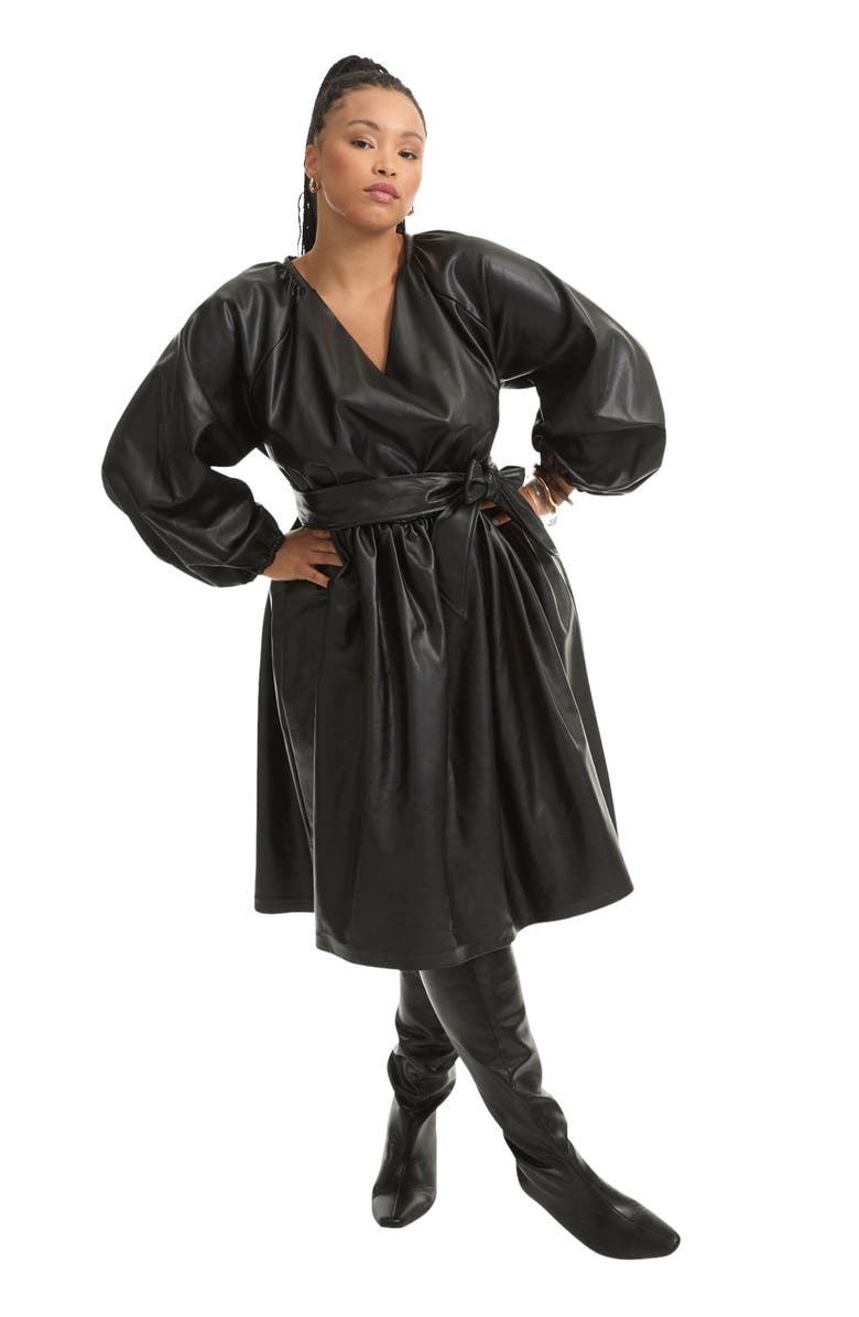 June + Vie Faux Leather Dress, Main, color, Black Onyx