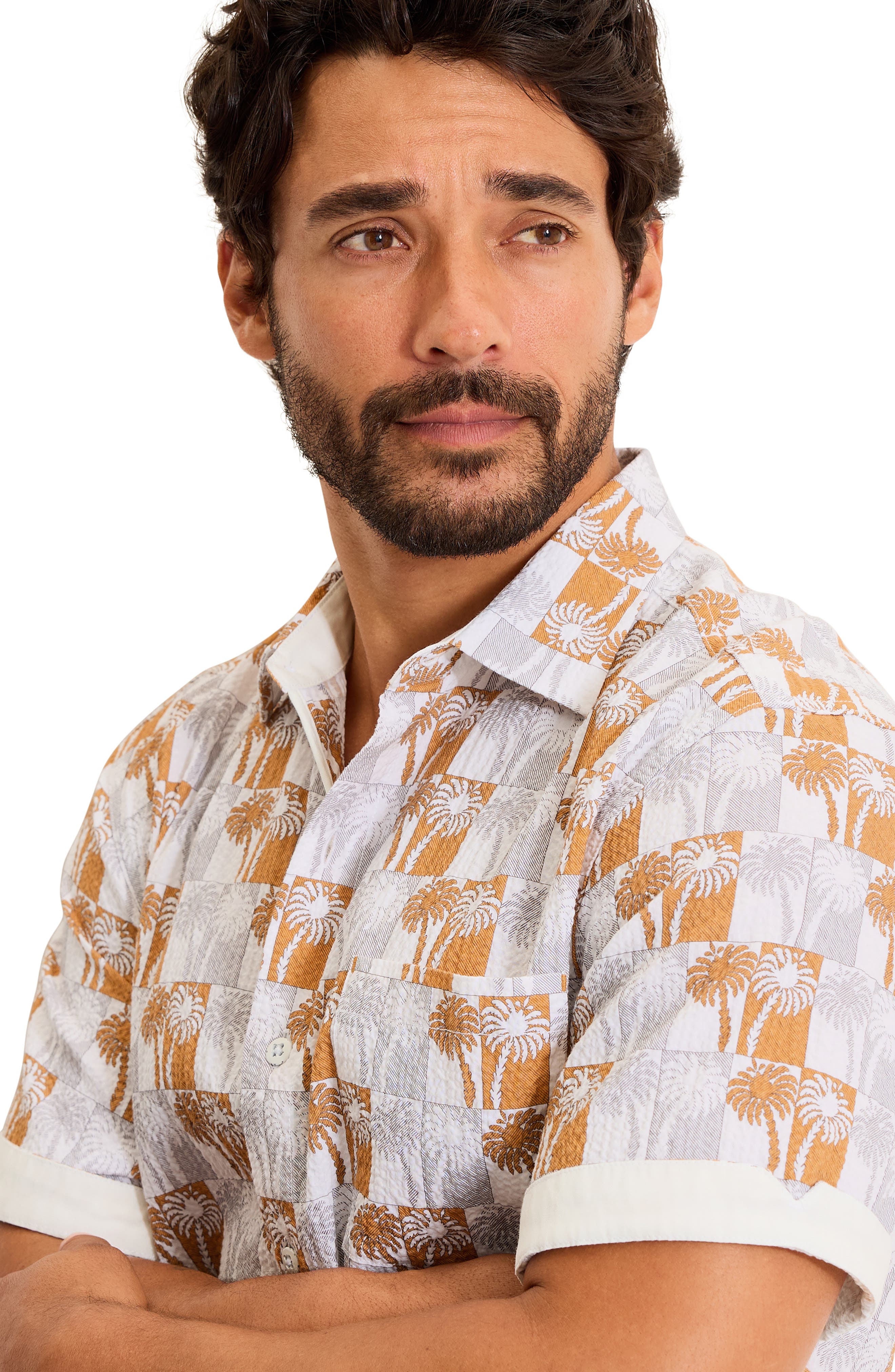 Nova Wave Sunnyside Palms Short Sleeve Seersucker Button-Up Shirt - image 2