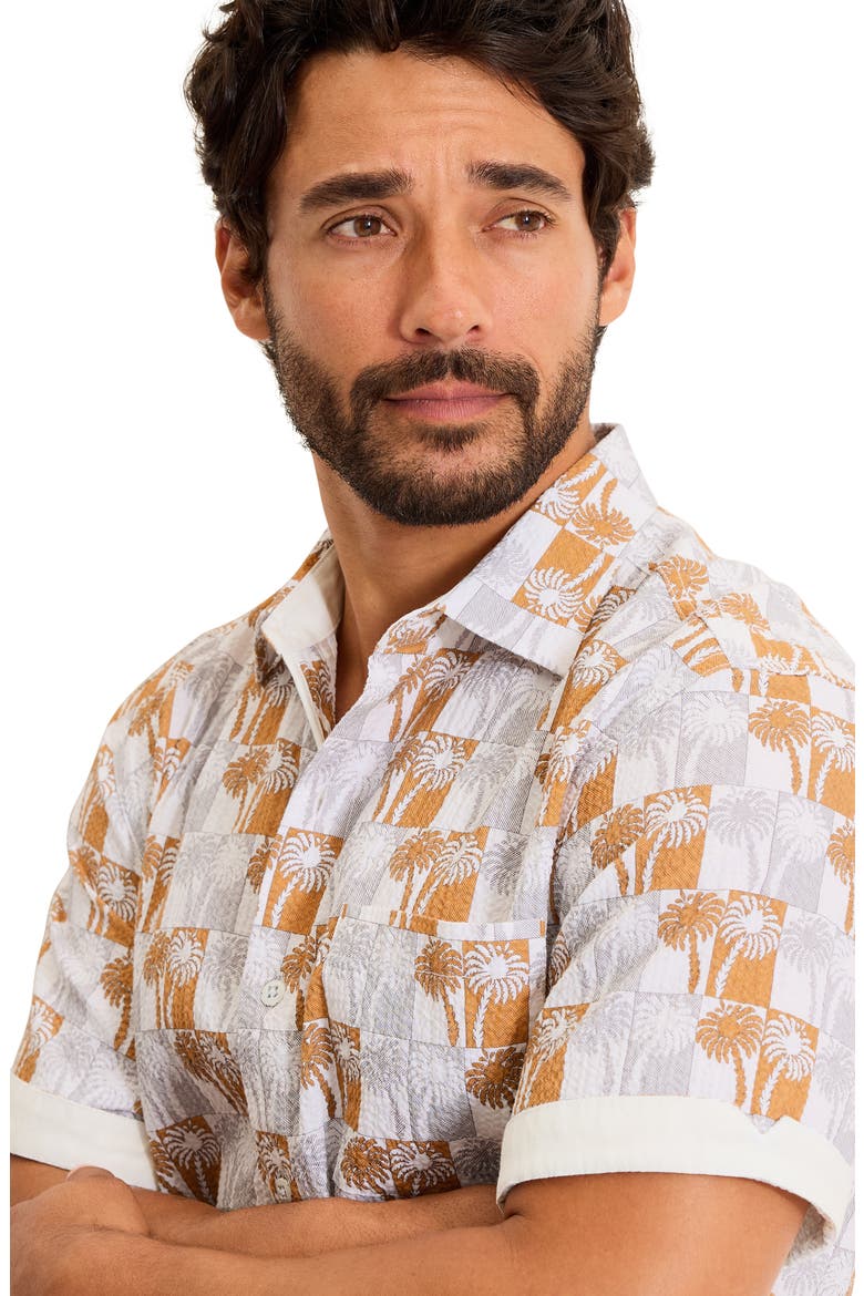 Nova Wave Sunnyside Palms Short Sleeve Seersucker Button-Up Shirt, Alternate, color, DARK ANTIQUE GOLD