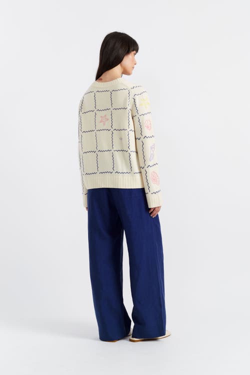 Chinti & Parker La Mer Hand Embroidered Wool Cashmere Sweater In Cream
