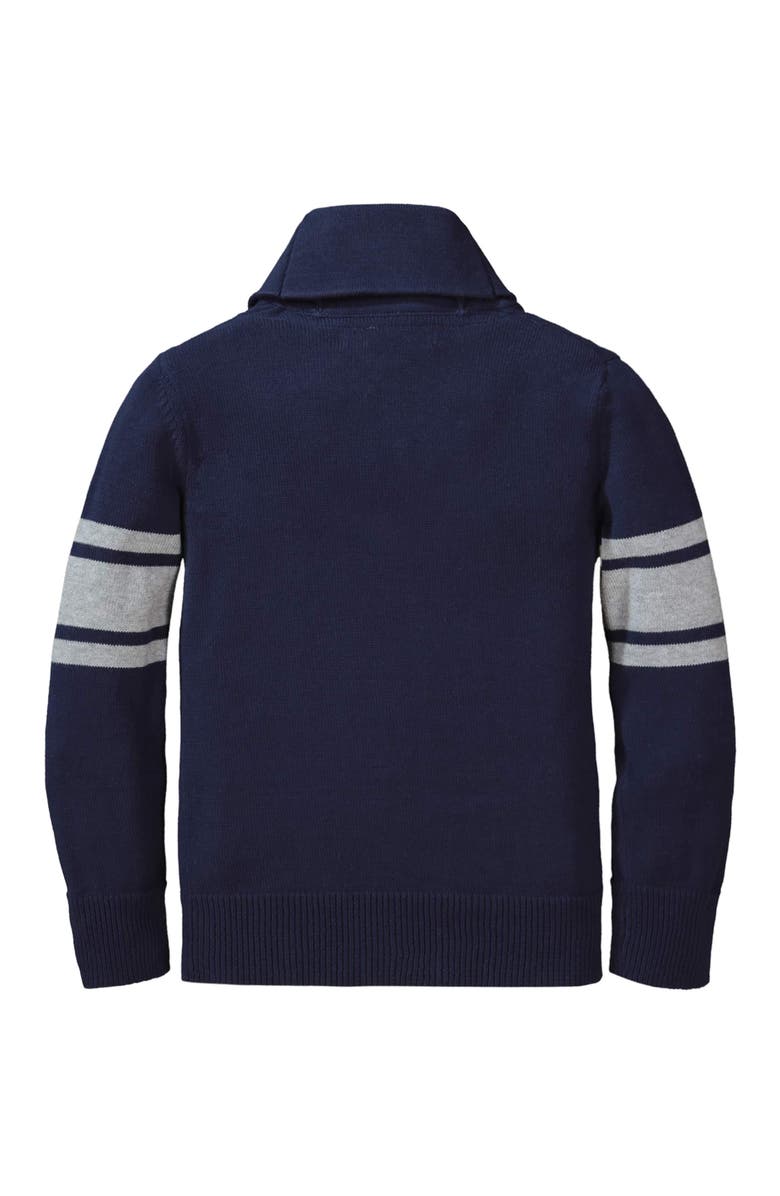 Hope & Henry Baby Boys' Shawl Collar Cardigan, Infant, Alternate, color, Navy With Grey Stripes Sleeve