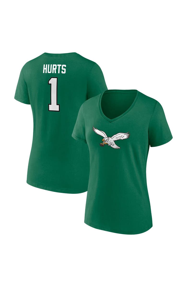 FANATICS Women's Jalen Hurts Kelly Green Philadelphia Eagles Player Icon Name & Number V-Neck T-Shirt, Alternate, color,