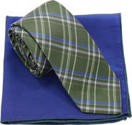 Ben Sherman Diagonal Plaid Tie & Pocket Square Set