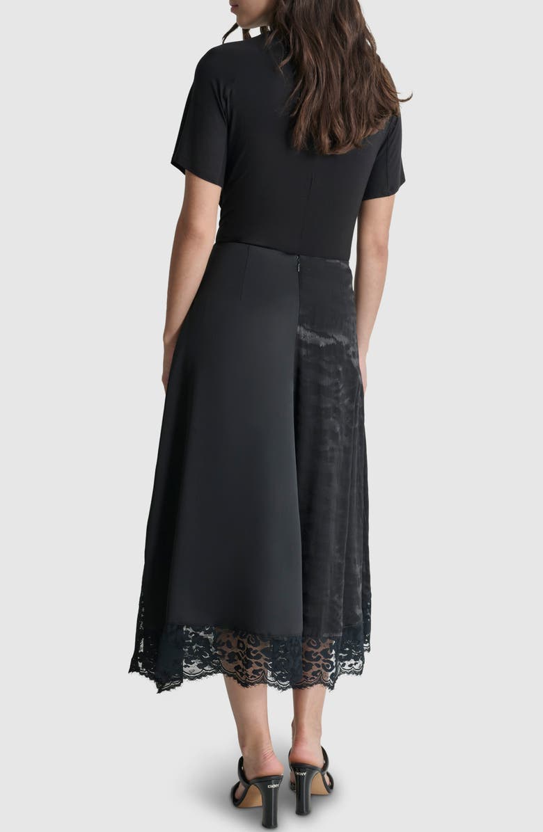 DKNY Mixed Media Lace Trim Midi Skirt, Alternate, color, 