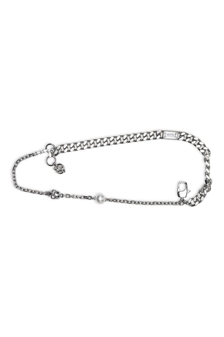 Men's Skull, Crystal & Faux Pearl Bracelet, Alternate, color, CRYSTAL/ PEARL