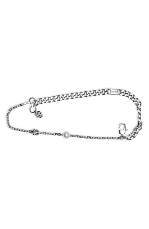 Alexander Mcqueen Skull, Crystal & Faux Pearl Bracelet In Metallic