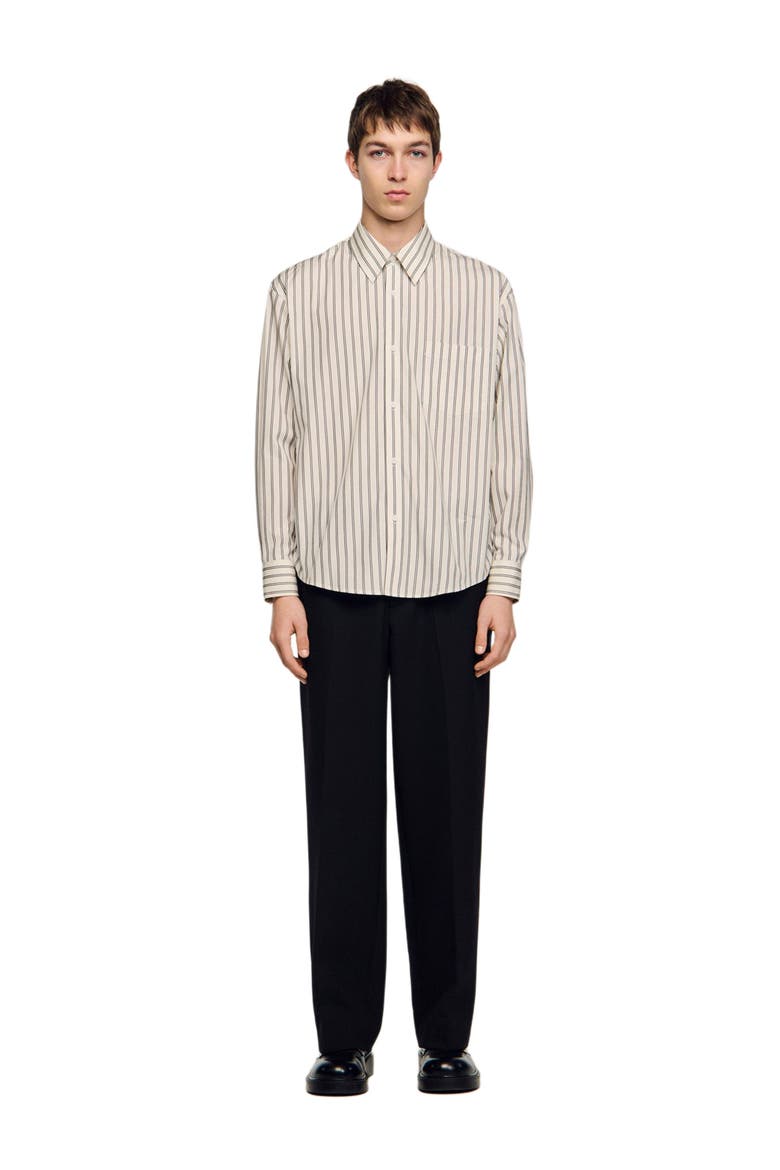 Striped cotton shirt, Alternate, color, White / navy