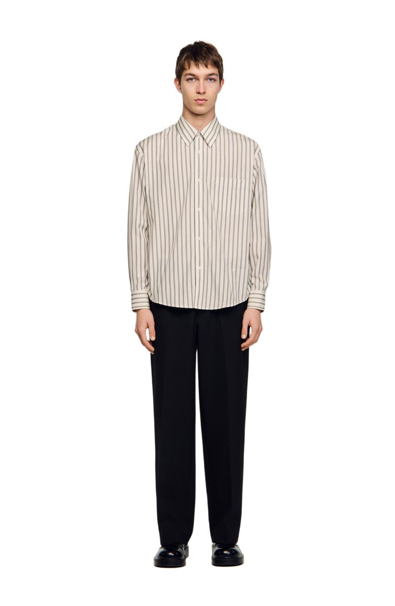 SANDRO Striped cotton shirt, Alternate, color, White / Navy