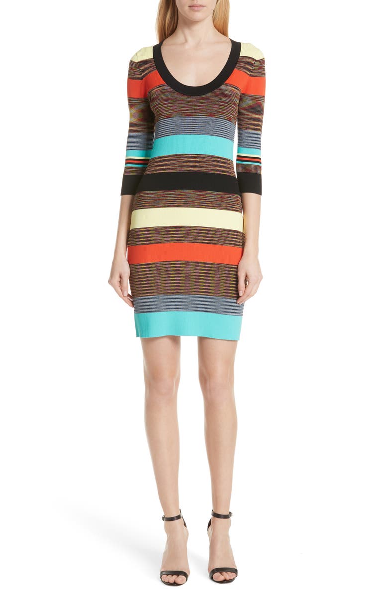 DVF Ribbed Stripe Body-Con Sweater Dress, Main, color, 