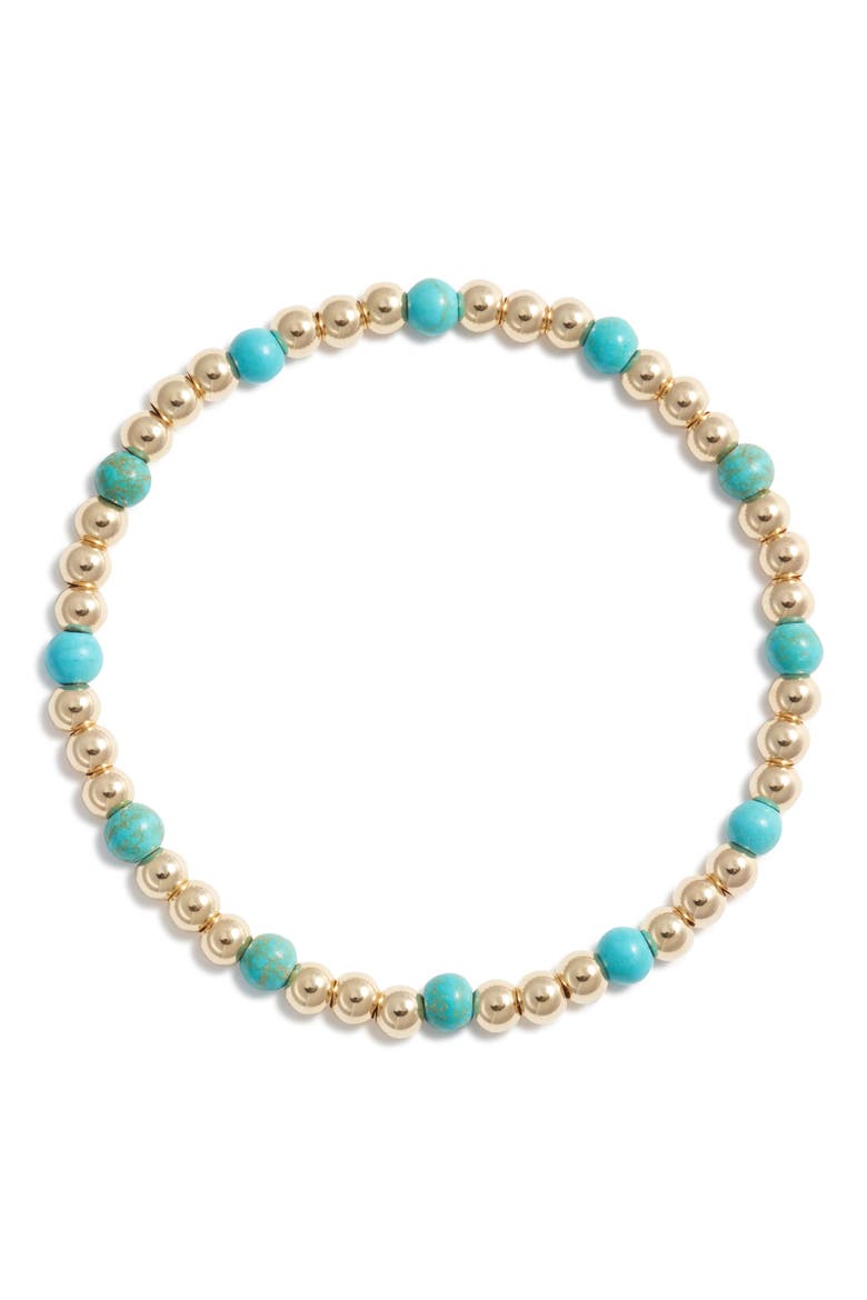Turquoise Stone & Bead Stretch Bracelet, Main, color, GOLD FILL