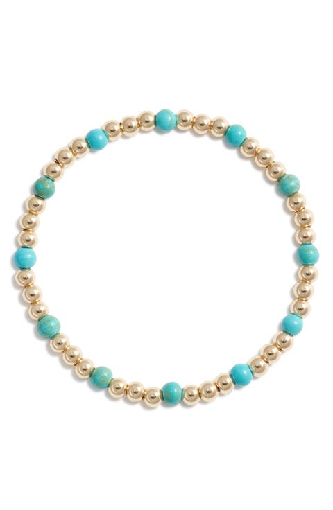 Turquoise Stone & Bead Stretch Bracelet