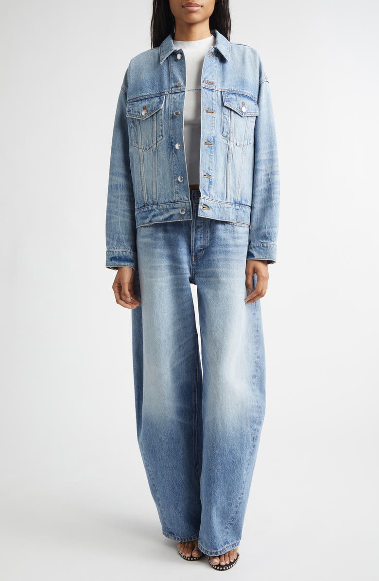 Alexander Wang Game Distressed Logo Denim Jacket, Alternate, color, Authentic Light Indigo