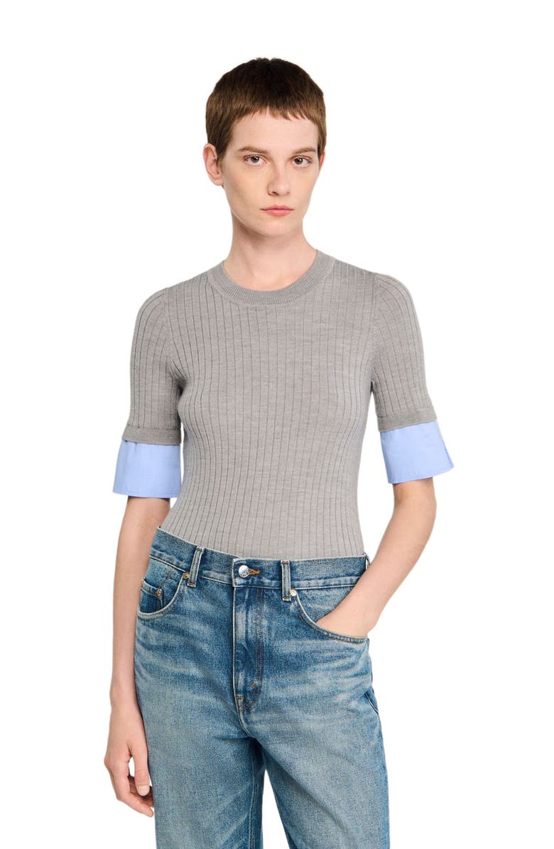 SANDRO Sweater with contrast short sleeves, Alternate, color, Grey