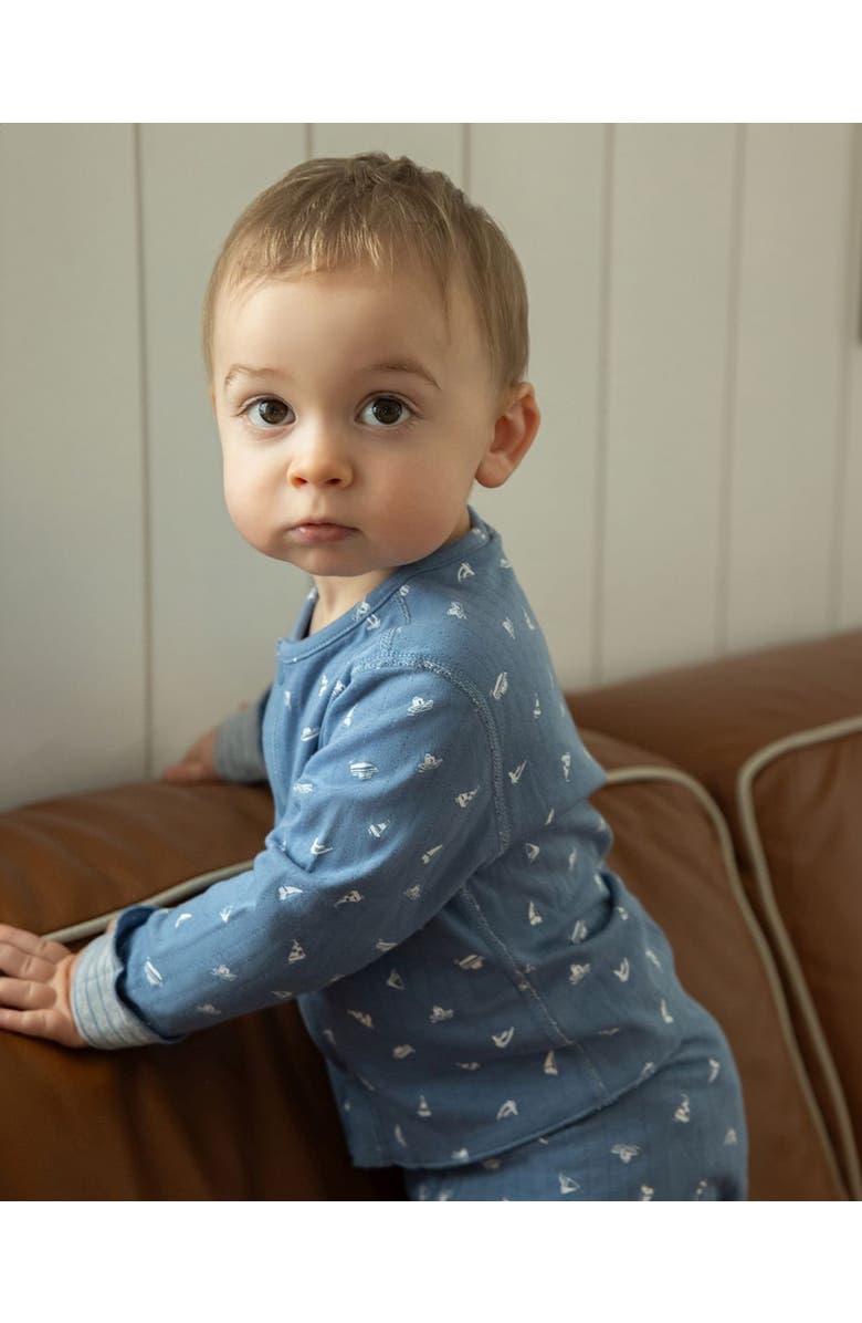 MiniMoi 2 Piece Baby and Toddler Reversible 100% Cotton Pointelle Snap-Up Top and Pants Set, Alternate, color, Blue