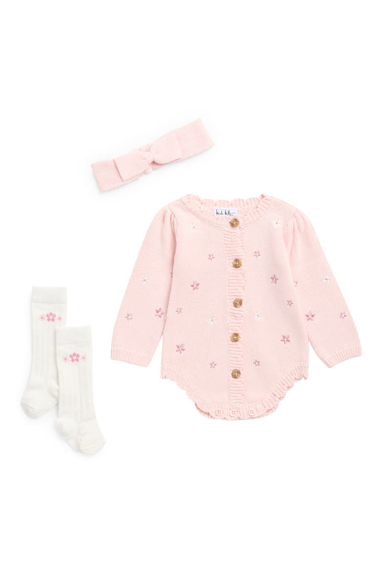 Knit Romper, Headband & Socks Set, Main, color, PINK DOGWOOD