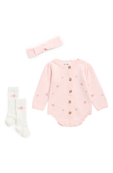 Knit Romper, Headband & Socks Set