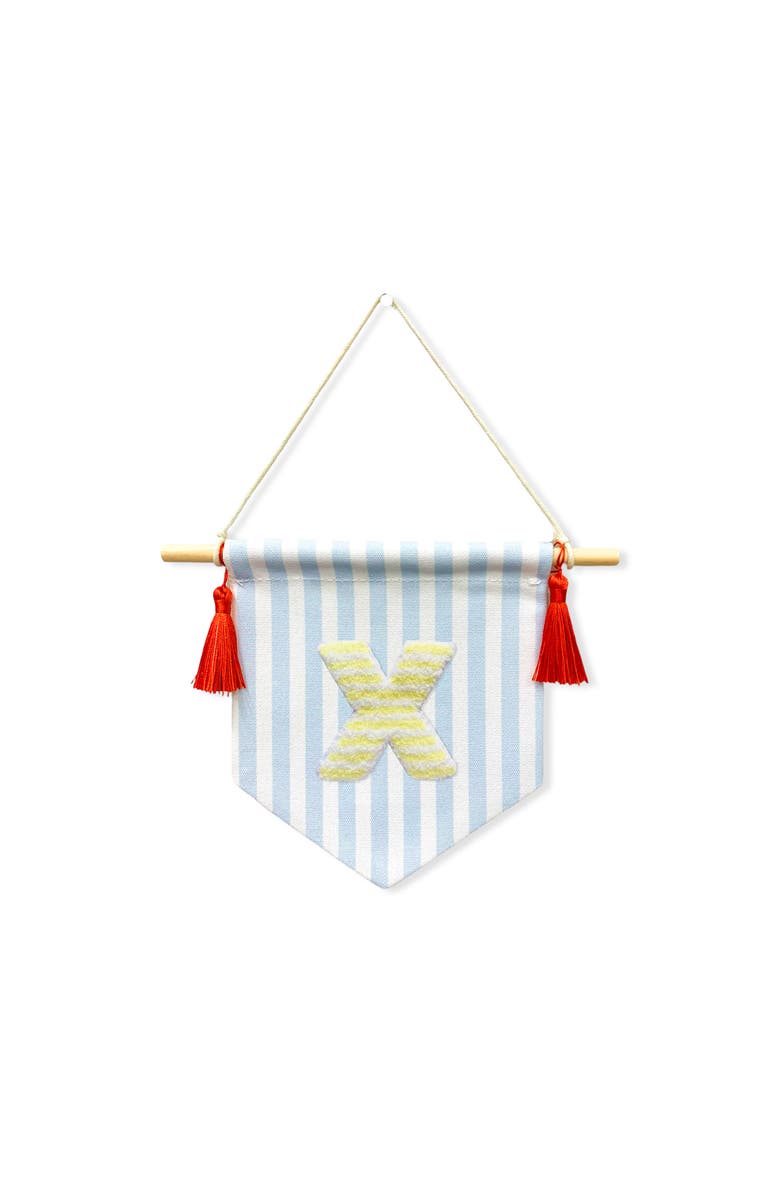 Ramus & Co A B C' Blue Striped Create-Your-Own Banner with Red Tassels and Chenille Letter Patch, Main, color, X