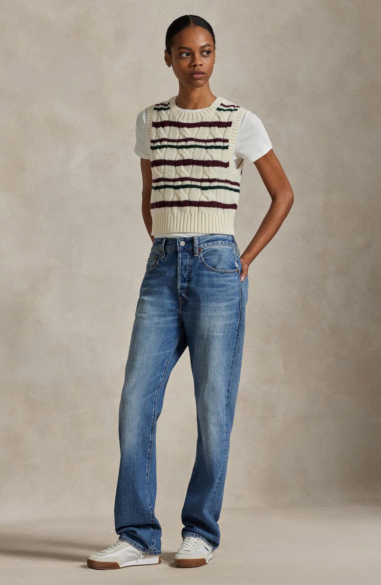 Polo Ralph Lauren Stripe Wool & Cashmere Cable Knit Sweater Vest, Alternate, color, Authentic Cream Multi