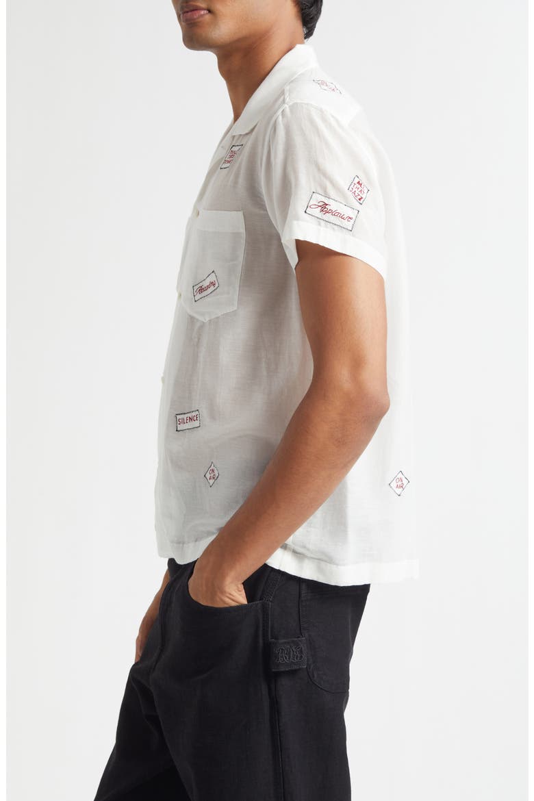 On Air Embroidered Short Sleeve Cotton & Silk Button-Up Shirt, Alternate, color, WHITE
