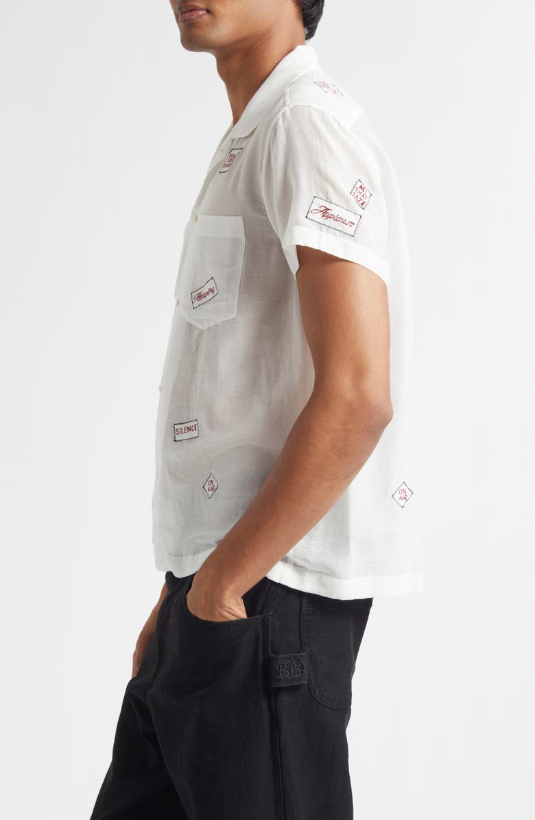 Bode On Air Embroidered Short Sleeve Cotton & Silk Button-Up Shirt, Alternate, color, White