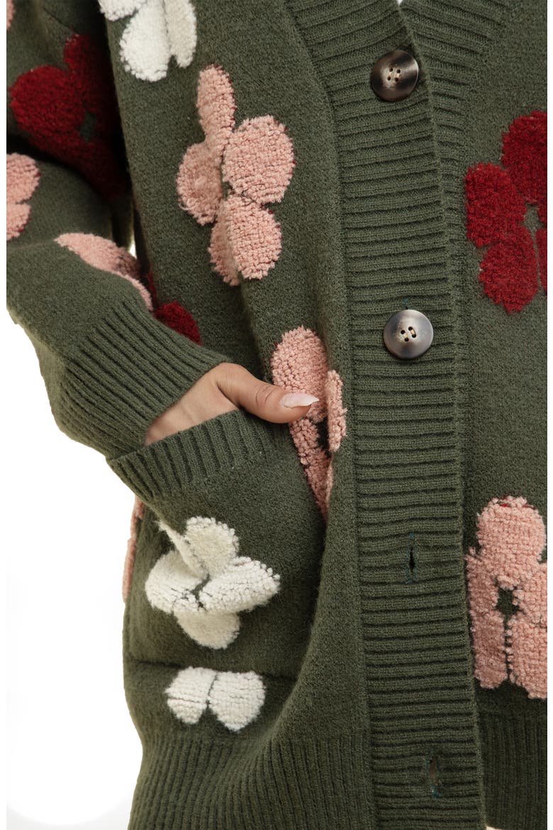 Floral Buttoned Cardigan, Alternate, color, GREEN