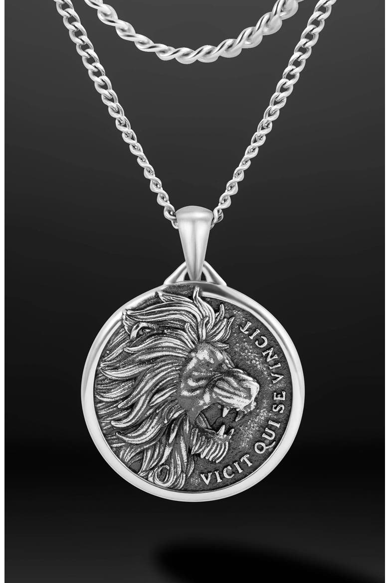 Men's Lion Pendant Necklace, Alternate, color, SILVER