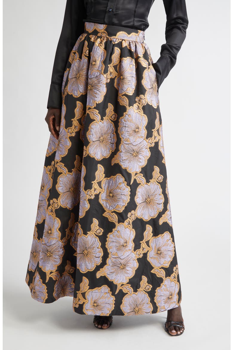 Bethany Poppy Floral Jacquard Maxi Skirt, Main, color, BLACK/ HYDRANGEA MULTI