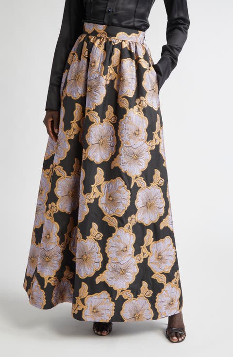 Bethany Poppy Floral Jacquard Maxi Skirt