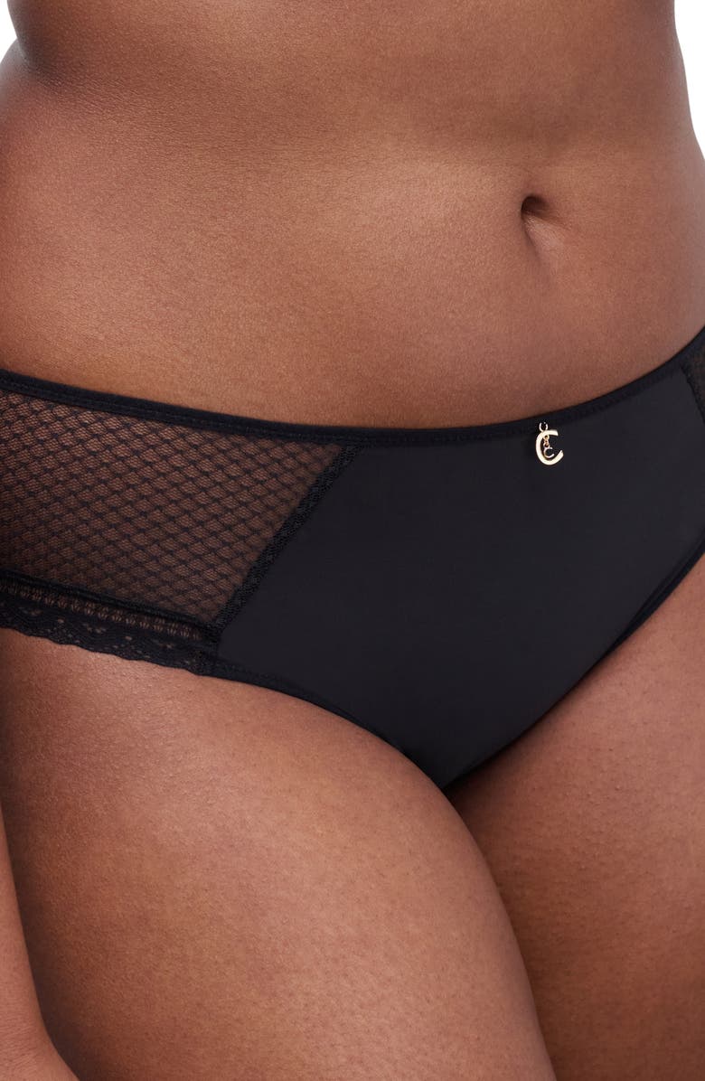 Chantelle Lingerie Lace Trim Hipster Briefs, Alternate, color, Black