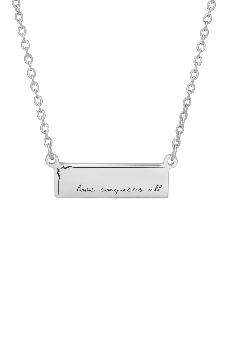 Stainless Steel Love Conquers All ID Pendant Necklace, Main, color, METALLIC