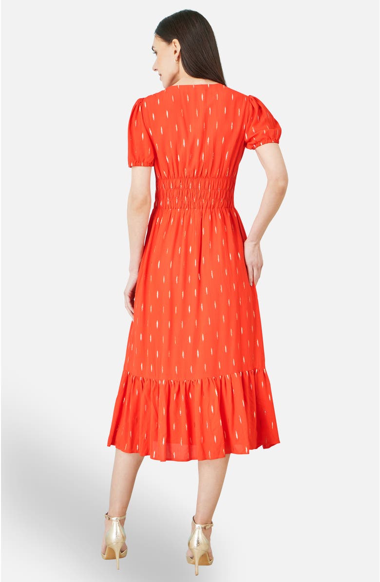 Yumi Foil Print Viscose Cut Out Midi Dress, Alternate, color, Orange