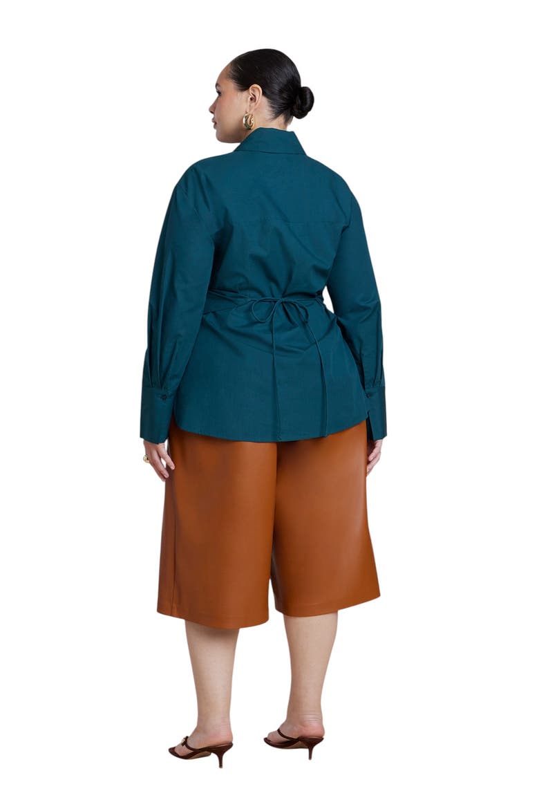 Poplin Collared Wrap Top, Alternate, color, DEEP TEAL
