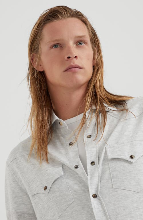 Brunello Cucinelli Linen And Cotton Blend Leisure Fit Shirt With Press Studs And Pockets In Pearl