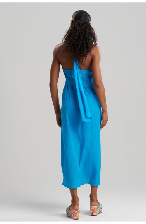 Natori Cotton Gauze Maxi Cover-up Halter Dress In Blue