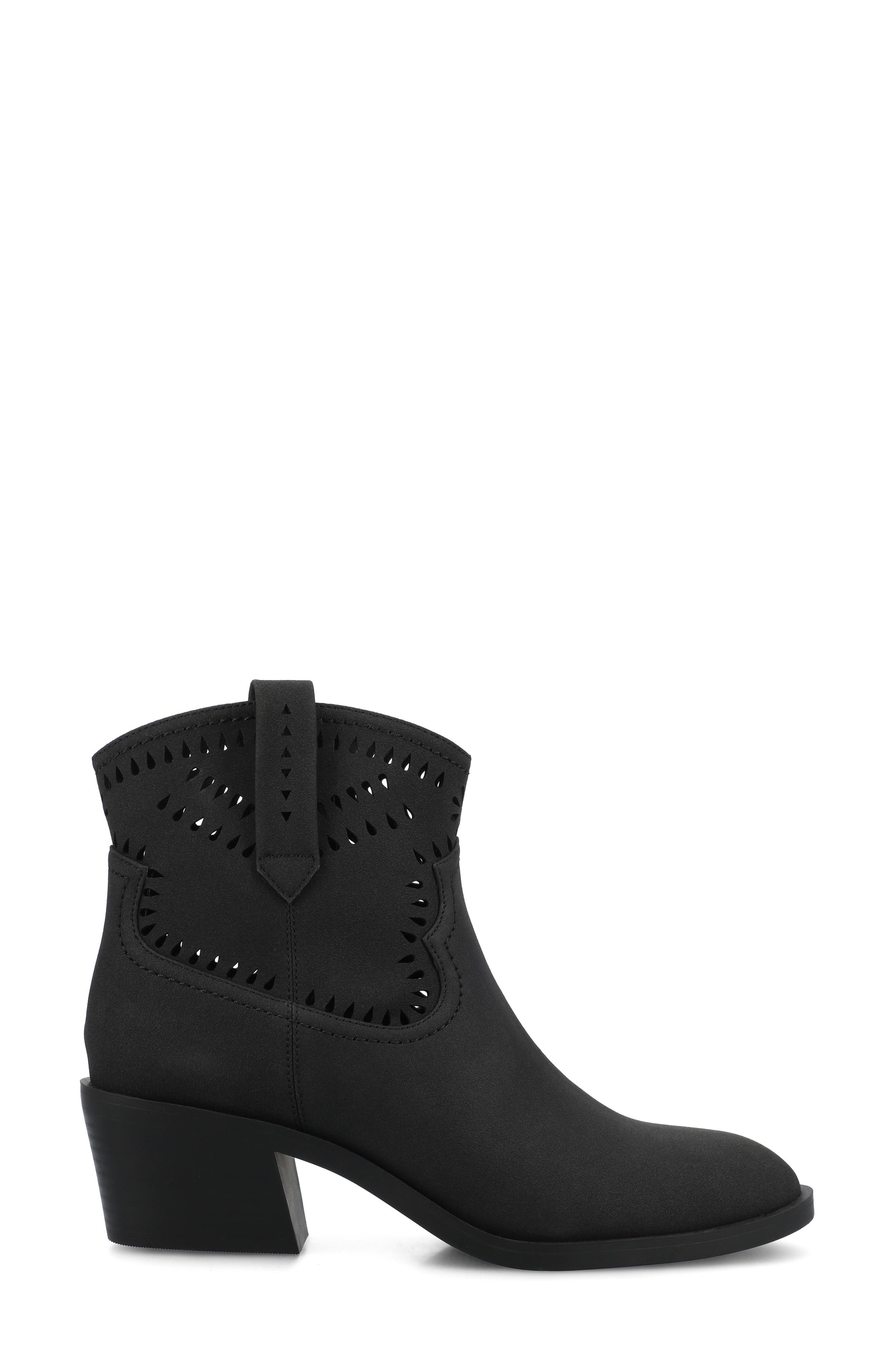 Journee Collection Eyelet Block Heel Bootie, Alternate, color, Black