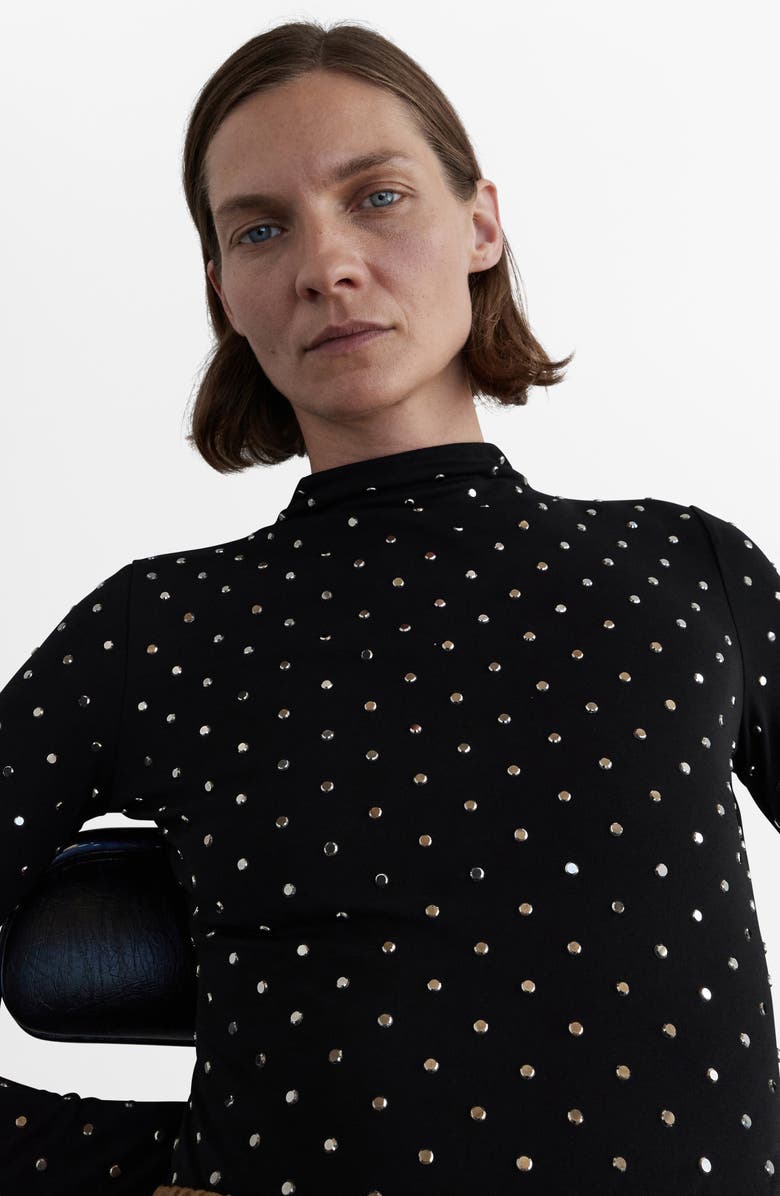 MANGO Selection Crystal Embellished Long Sleeve Bodysuit, Alternate, color, Black