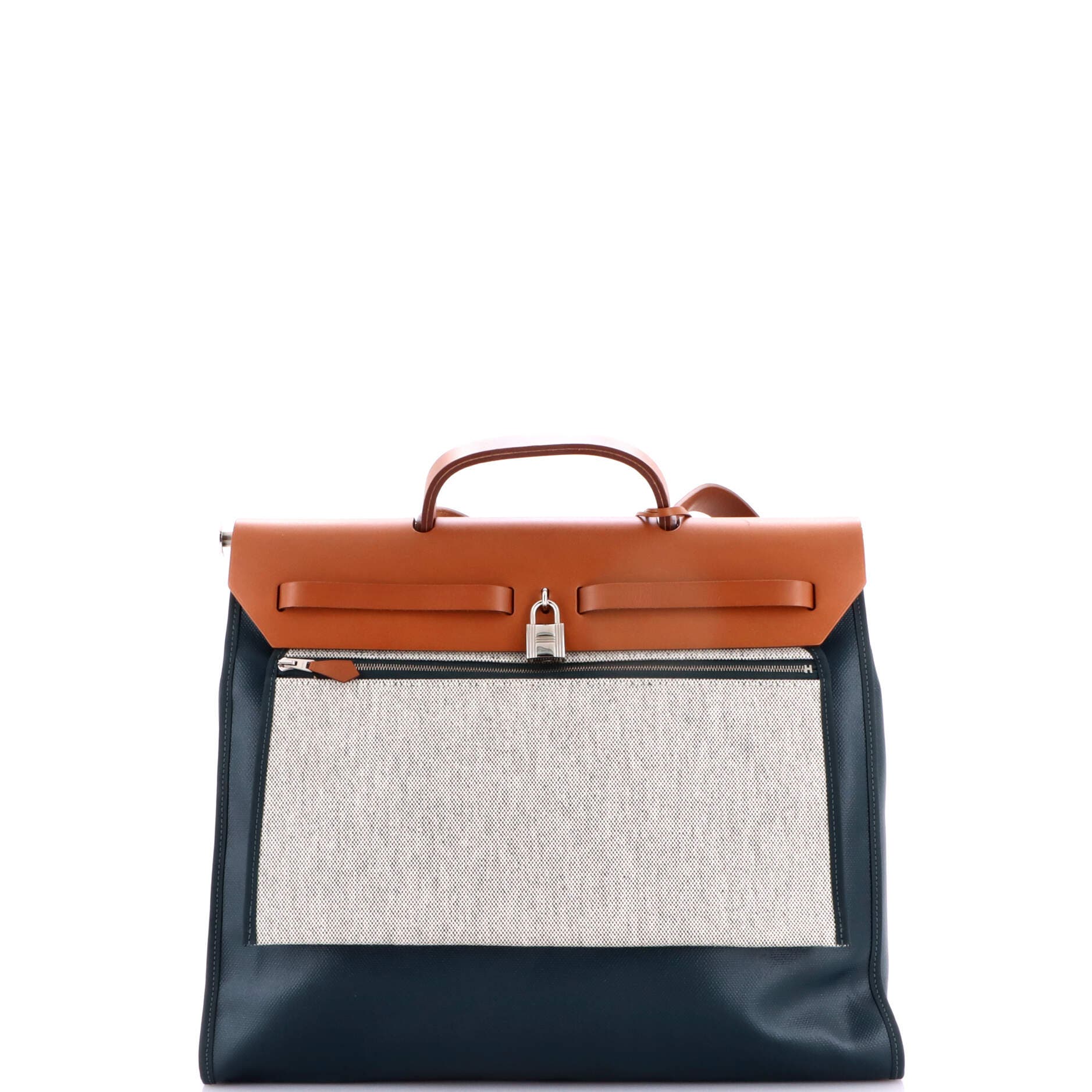 Pre-Owned Hermes Herbag Zip Berline Vache Canvas and Leather 39, Alternate, color, Vert Cypress