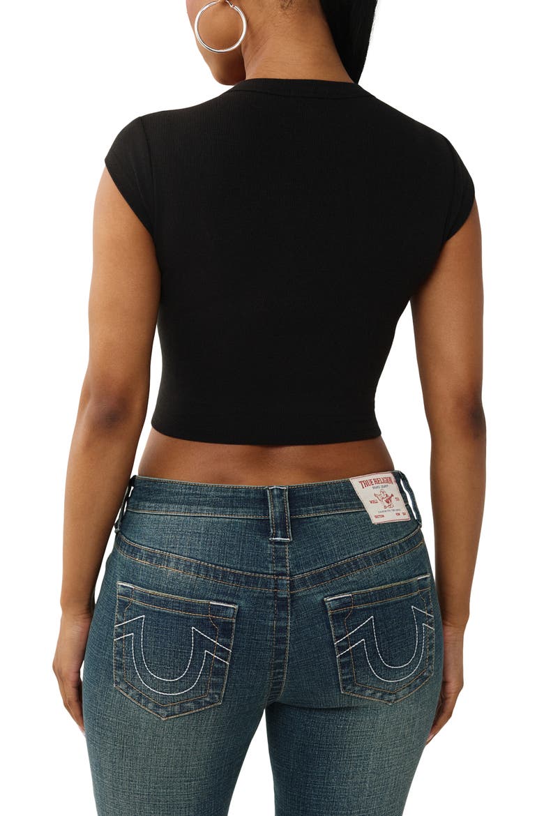 Crop Distressed Buddha Crystal Graphic T-Shirt, Alternate, color, JET BLACK