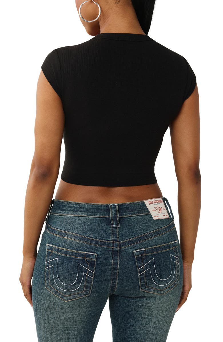 True Religion Crop Distressed Buddha Crystal Graphic T-Shirt, Alternate, color, 