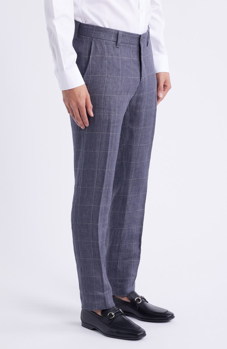 Berle Windowpane Check Linen Pants, Alternate, color, Coal